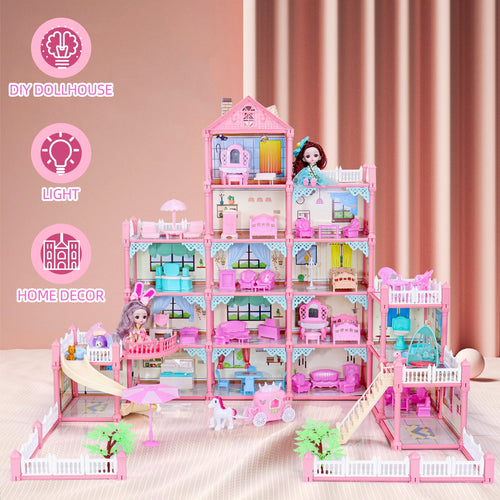 166-Piece DIY Barbie Villa Doll House with Mini Action Figures & Accessories – Pink