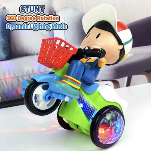 Electric Stunt Tricycle Toy with Bump-and-Go Lights & Music
