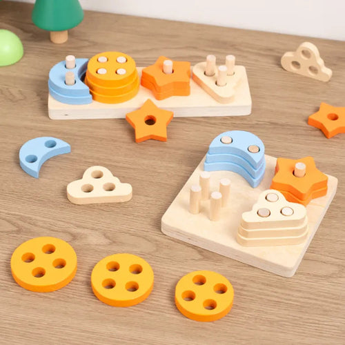 Wooden Shape Sorter - 4 Column Sorting Toy for Toddlers