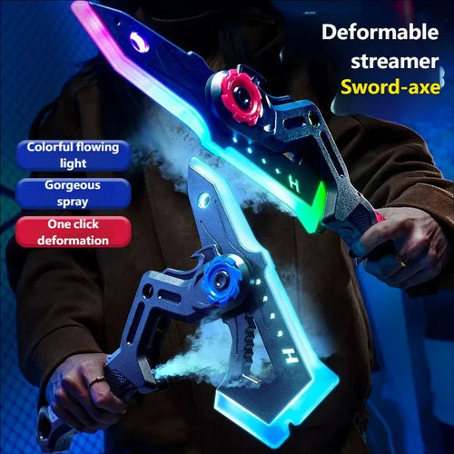 2-in-1 LED Axe Sword Toy β 7-Color Mist Spray, Sound & Vibration for Kids