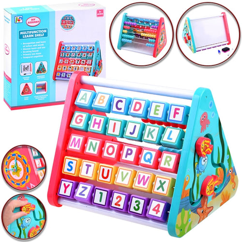 5-in-1 Multifunction Learning Shelf with Drawing Board & Alphabet Blocks