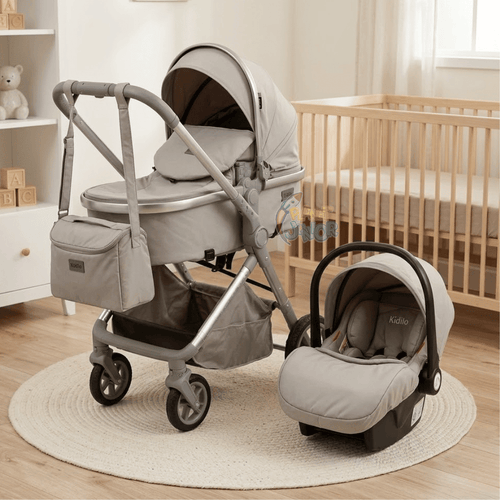 Kidilo Luxury 3-in-1 Baby Stroller, Car Seat & Mommy Bag Travel System