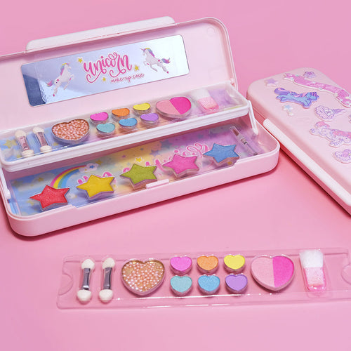 Kids Makeup & Stationery Box – 2-in-1 Pencil Case with Eyeshadow Set
