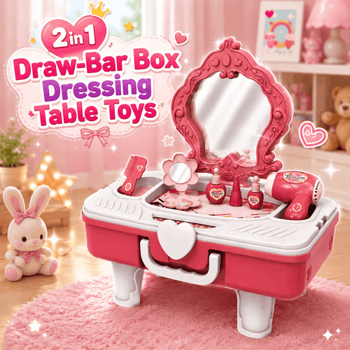 2-in-1 Draw-Bar Dressing Table & Suitcase Toy for Kids