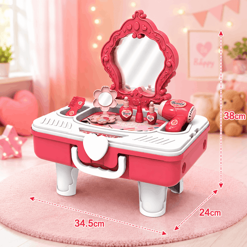 2-in-1 Draw-Bar Dressing Table & Suitcase Toy for Kids