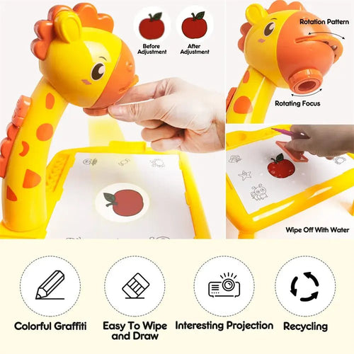 3-in-1 Kids Drawing Projector Table with Giraffe Lamp