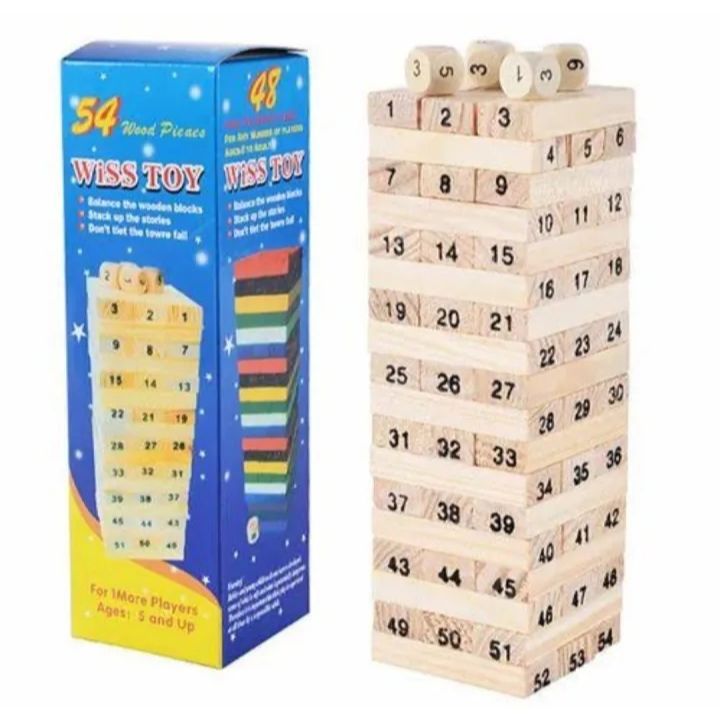 Wooden Numbers Jenga Tower Game pieces