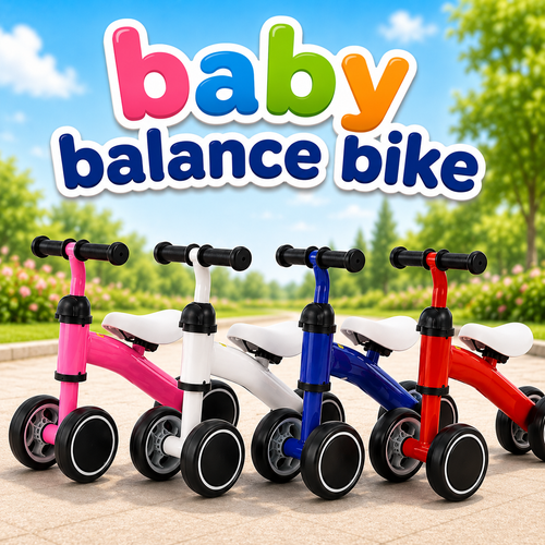 4-Wheel Baby Balance Bike for Toddlers | No-Pedal Beginner Ride-On