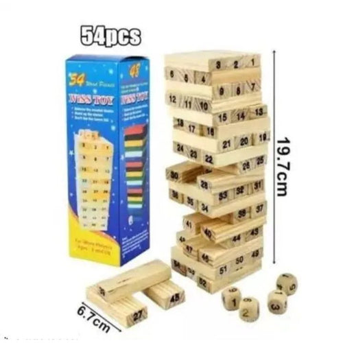 54-Piece Wooden Numbers Jenga Tower Stacking Game