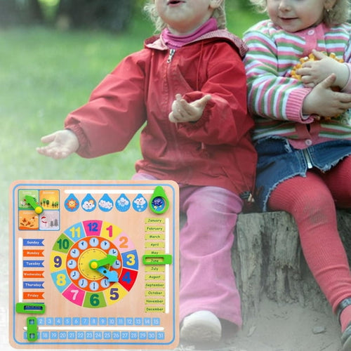 Educational Wooden Calendar Clock – Time, Weather & Seasons Learning Board