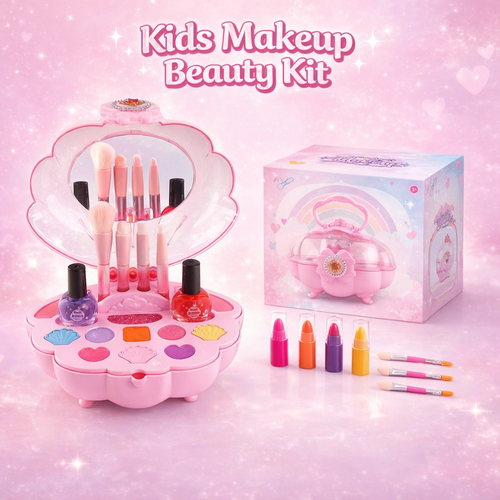 Kids Washable Makeup Box Set with Mirror – Non-Toxic Beauty Kit