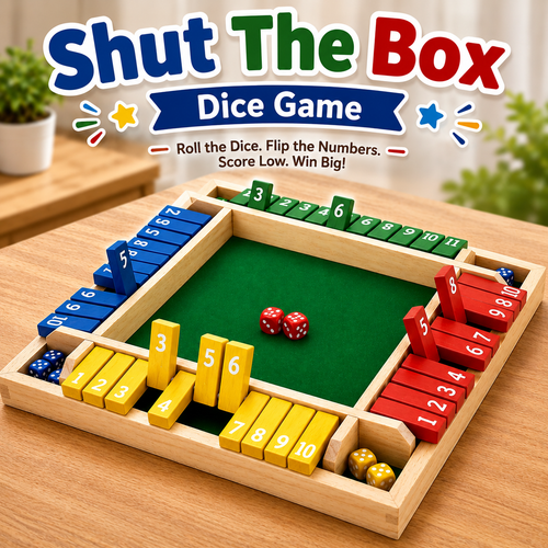 Shut The Box Dice Game – Wooden Family Math Board Game for 2–4 Players