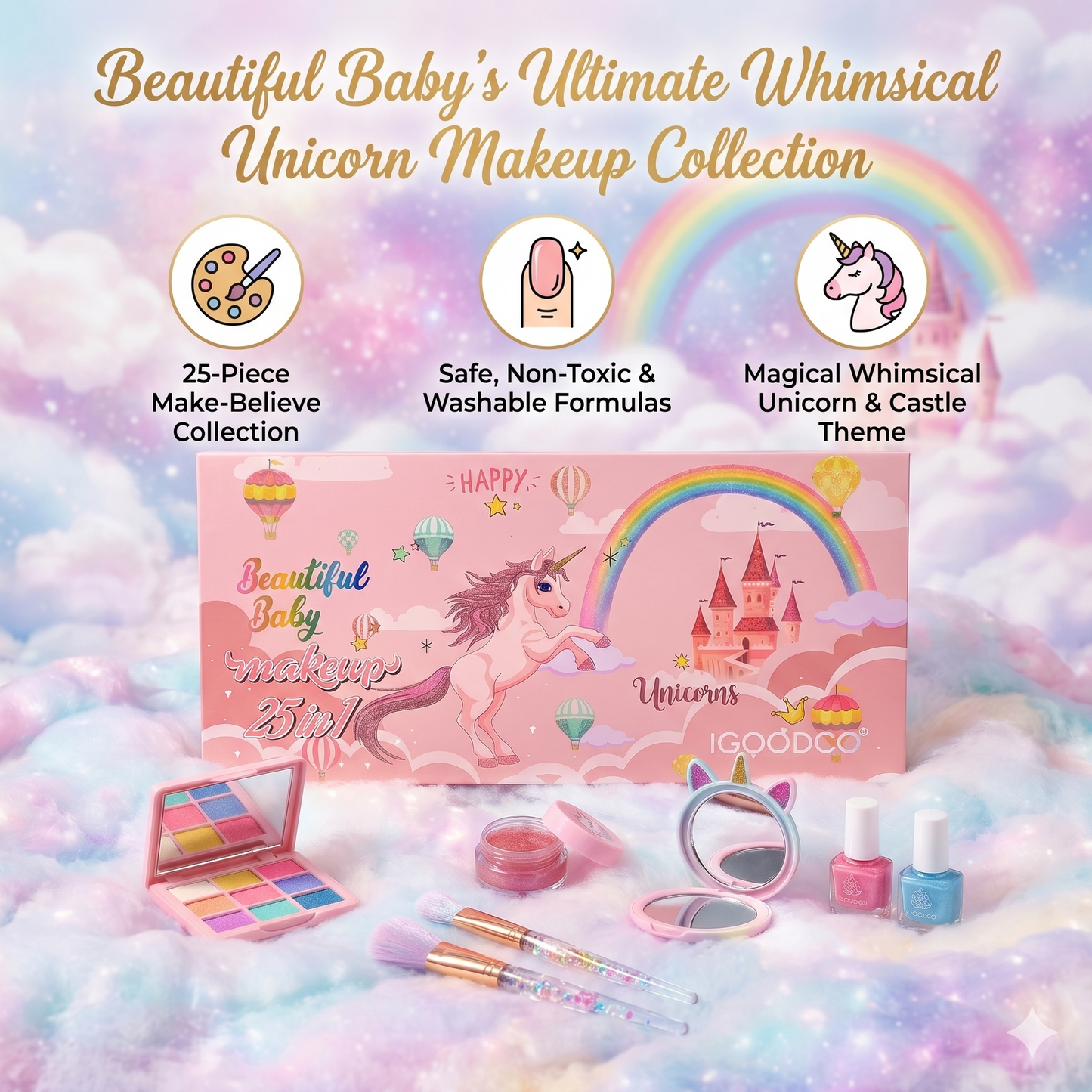 iGoodbo unicorn makeup kit 25 pieces pretend play beauty set for girls