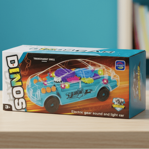 Transparent Gear Toy Car with Lights & Music for Kids