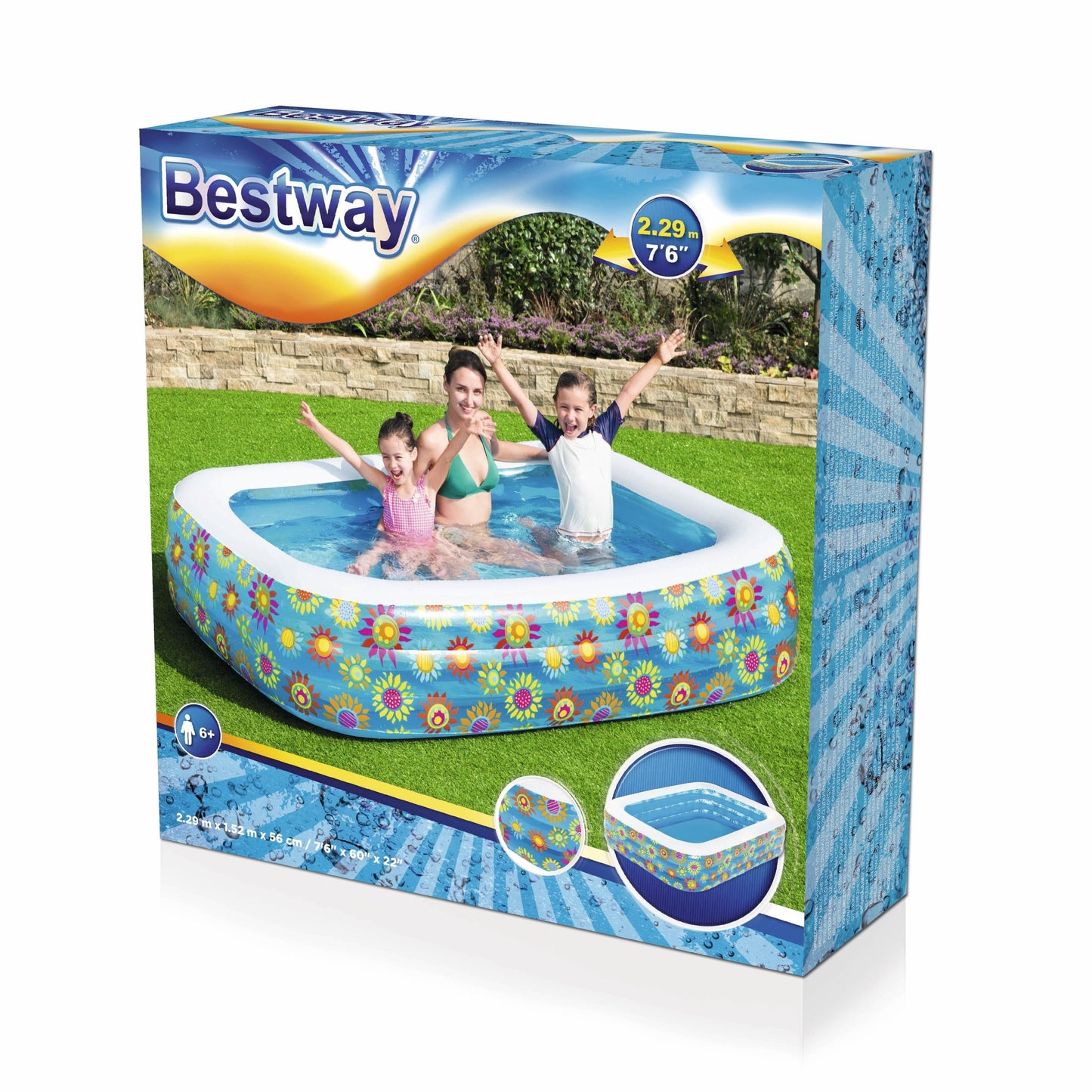 BESTWAY Happy Flora Kids Pool 7.6ft | Rectangular Inflatable Pool