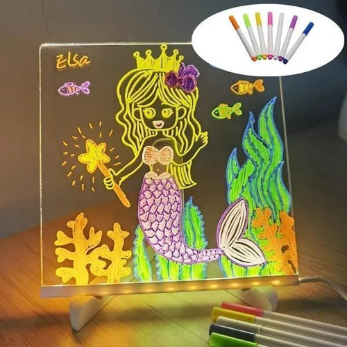 LED Acrylic Drawing Board for Kids with Night Light & 7 Neon Pens