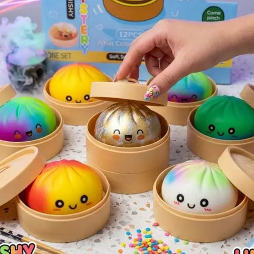 Squishy Bun Fidget Toy – Rainbow Mystery Dumpling for Kids