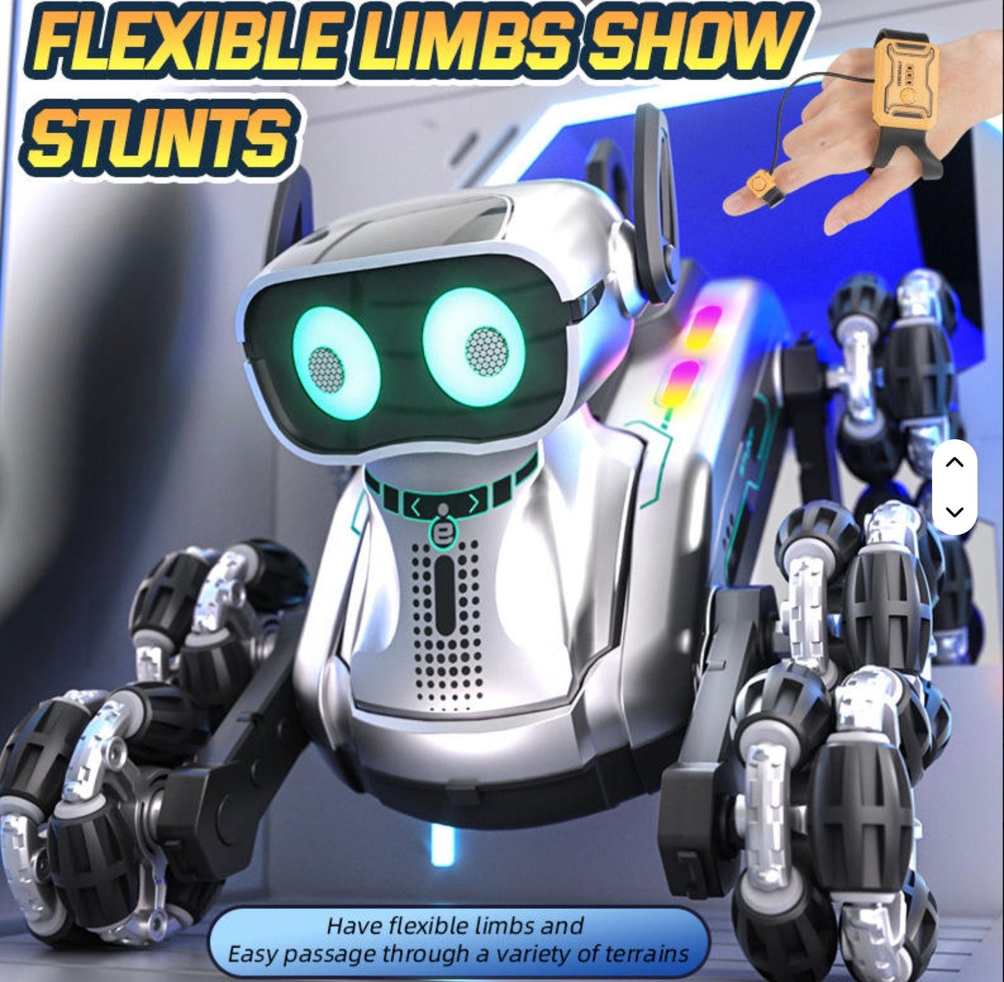 RC Mechanical Stunt Robot Dog Black Gold Remote Control Toy