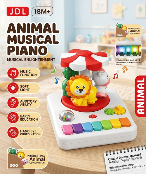 Animal Musical Piano Toy for Babies | 7 Luminous Rainbow Keys, Spinning Carousel & 10+ Sounds