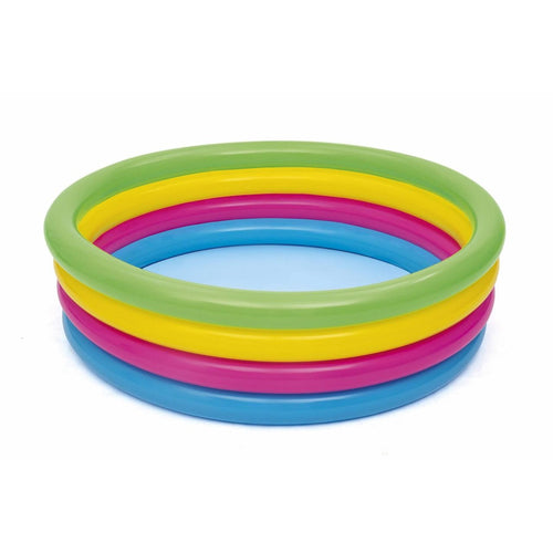 BESTWAY Kids 4-Ring Rainbow Pool 5ft 1in x 1ft 5in | Inflatable Family Splash Pool