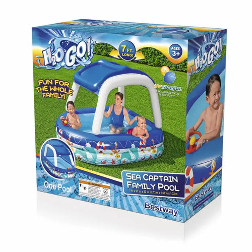 BESTWAY Sea Captain Kids Pool with Roof 7ft x 5ft 1in | Inflatable Shaded Family Pool