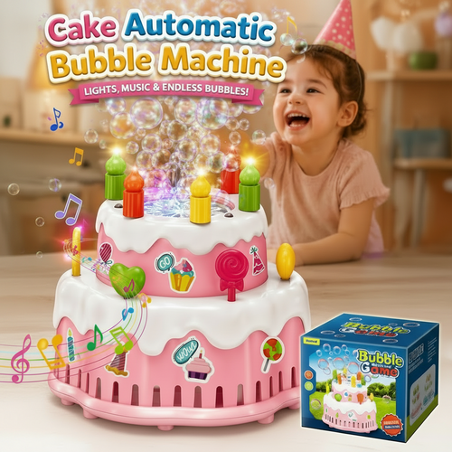 Cake Automatic Bubble Machine Toy with LED Lights & Music for Kids