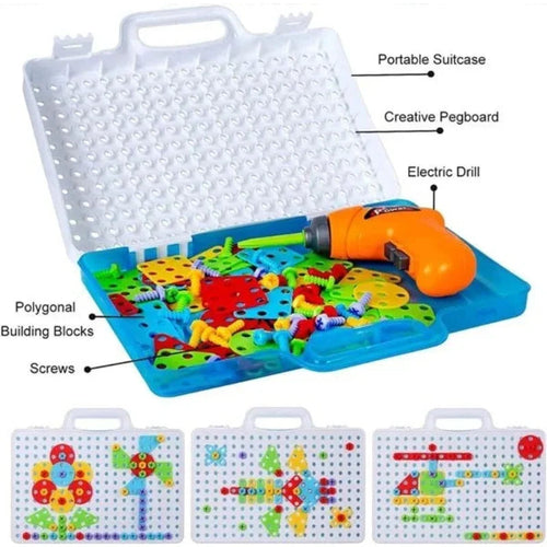 Creative Puzzle Tool Set for Kids | 2D & 3D DIY Drill Building Kit | Educational STEM Toy