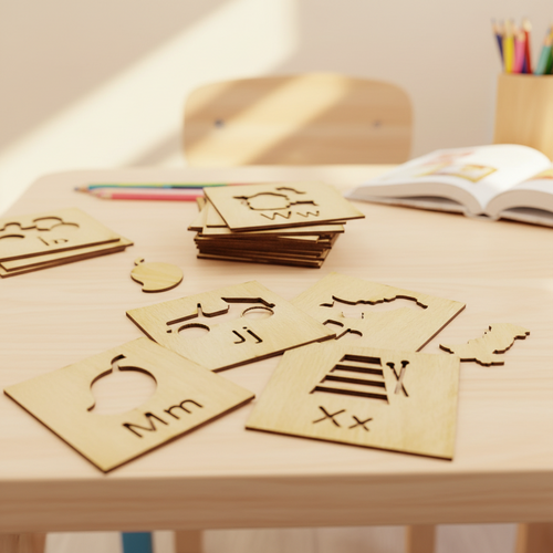 3-in-1 Wooden Urdu & English Alphabet with Numbers Stencils Set