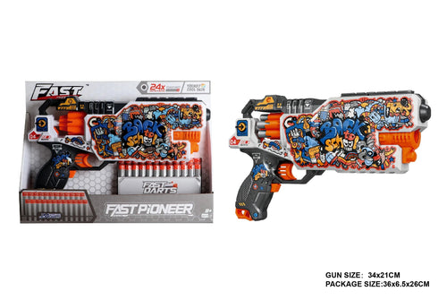 Fast Pioneer Electric Soft Bullet Gun Toy with LED Lights β 24 Foam Bullets for Kids