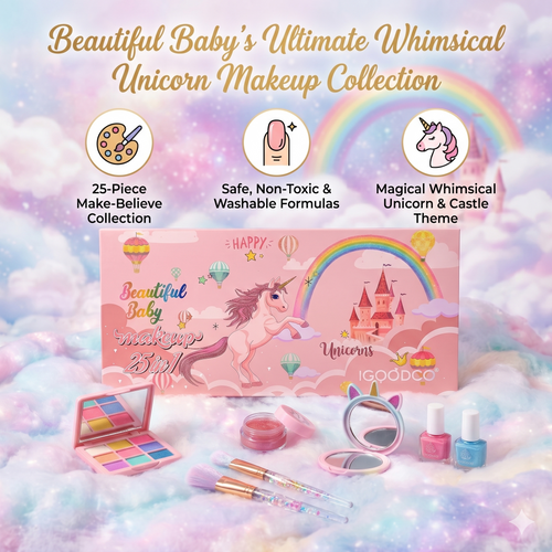iGoodbo 25-Piece Unicorn Makeup Kit | Washable Unicorn Castle Theme Pretend Play for Girls