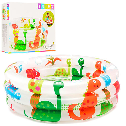INTEX Dinosaur Printed 3 Ring Baby Pool 2ft x 8.5in | Inflatable Toddler Splash Pool