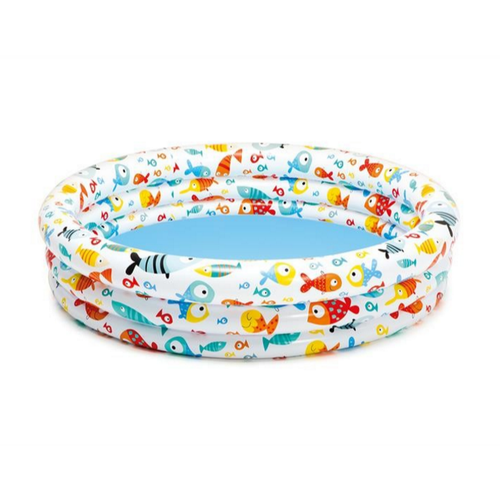 INTEX Fish Printed Kids Pool with Beach Ball & Ring 4ft 4in x 11in | Inflatable Play Pool Set