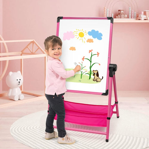 Kids Dual-Sided Magnetic Art Easel β Chalkboard & Whiteboard Standing Drawing Board