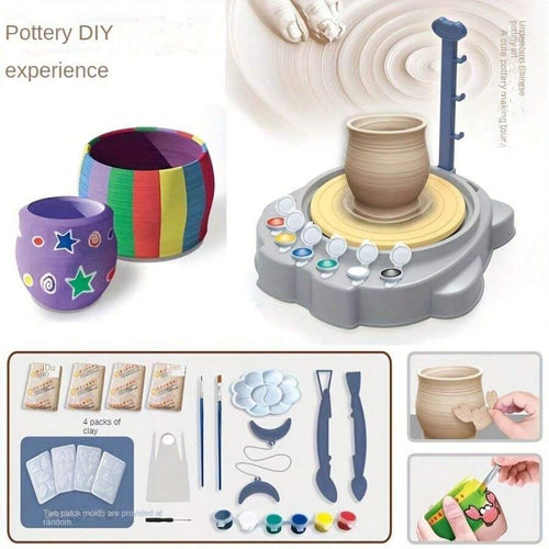 Kids DIY Pottery Wheel Kit | Clay Sculpting Art Set with Paints & Tools