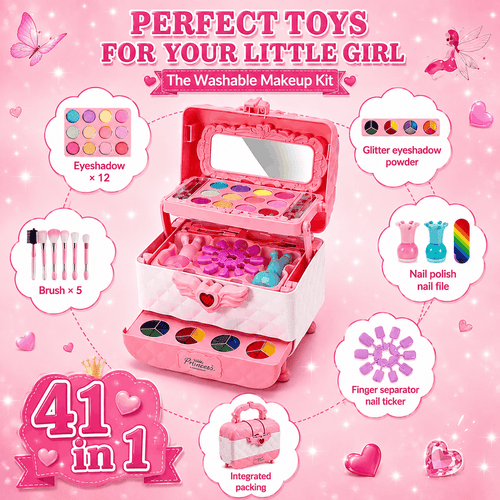 41-Piece Kids Pretend Makeup Kit for Girls