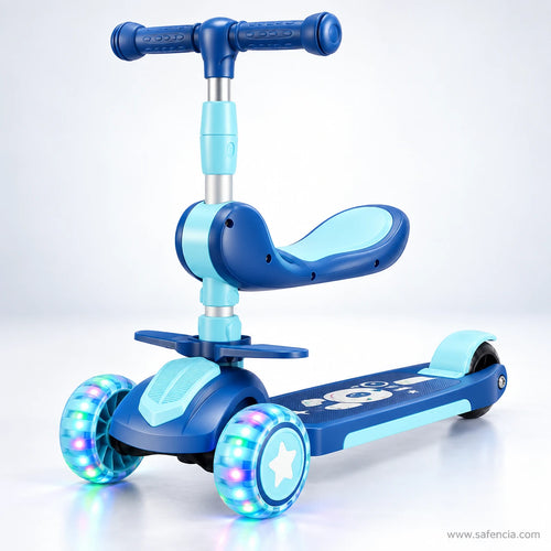 Blue Kids Scooter with Foot Rests, Seat & LED Wheels