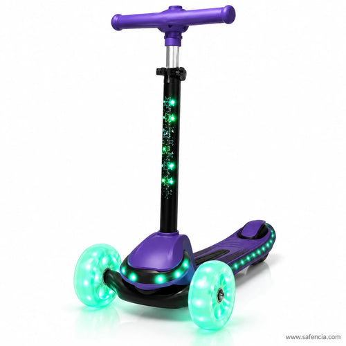 Purple Light-Up Stem Kids Scooter with Glowing Wheels & Music