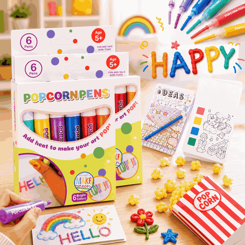 Colorful 3D Magic Popcorn Paint Pens for Kids – 6 Piece Set