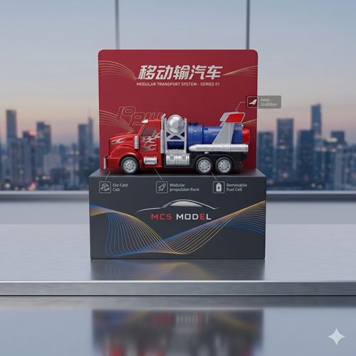 MC5 Model Die-Cast Space Rocket Carrier Truck | Friction-Powered Red Cab & Blue Rocket Toy