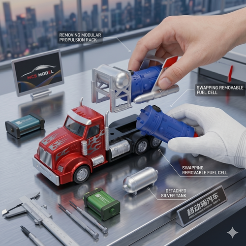 MC5 Model Die-Cast Space Rocket Carrier Truck | Friction-Powered Red Cab & Blue Rocket Toy