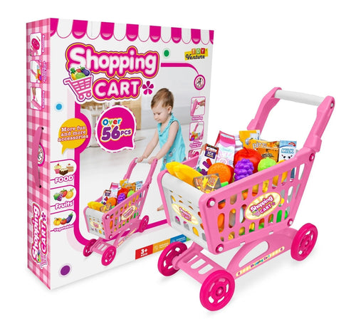 Kids Shopping Cart Toy with 56 Grocery Accessories
