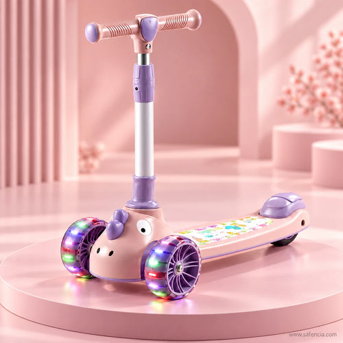 Pink Kids Scooter for Girls with LED Light-Up Wheels & Music