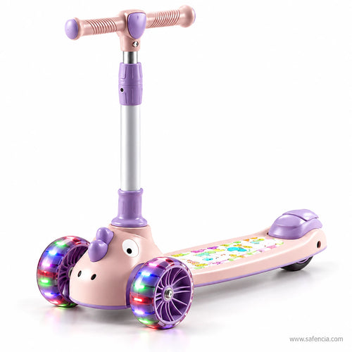 Pink Kids Scooter for Girls with LED Light-Up Wheels & Music