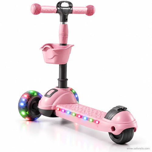 Pink Kids Scooter with Front Basket & Light-Up Wheels