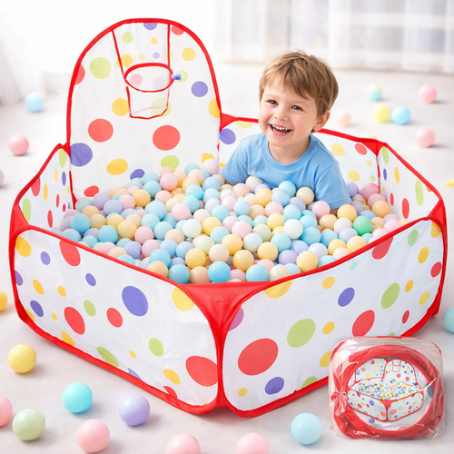 Polka Dot Ball Pit Tent with Basketball Hoop for Kids