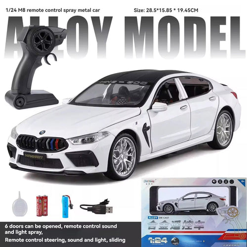 RC BMW M8 Diecast Model Car – 1:24 Scale with Lights & Sound