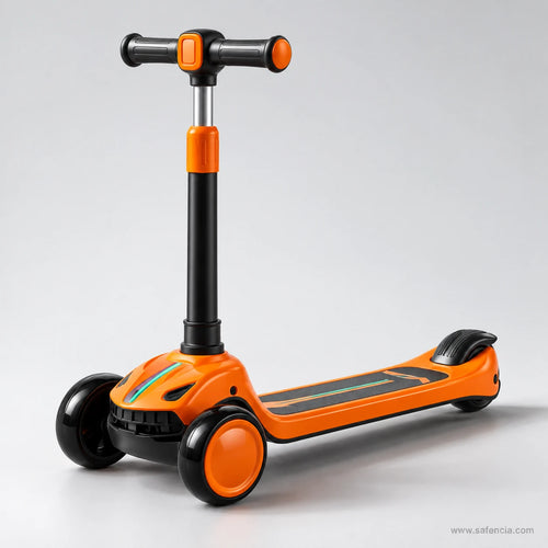 Orange Sporty Racing Kids Scooter with LED Light-Up Wheels & Music