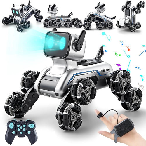 Stunt Spray RC Robot Dog with Watch & Remote Control | 8-Wheel LED 360Β° Stunts