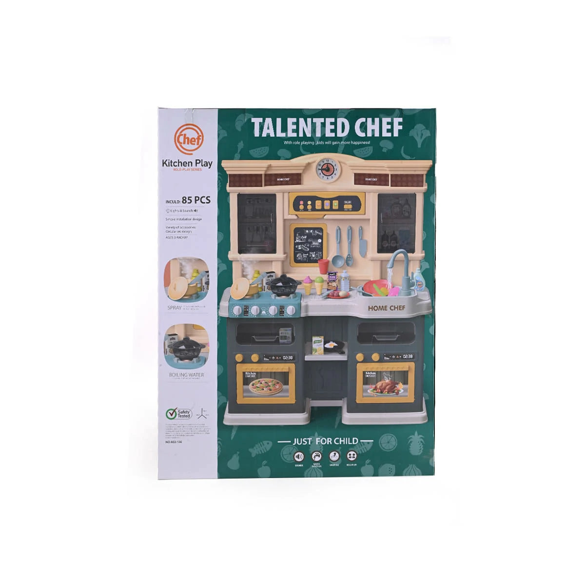 Talented Chef 85-Piece Kitchen Playset with steam stove and water sink