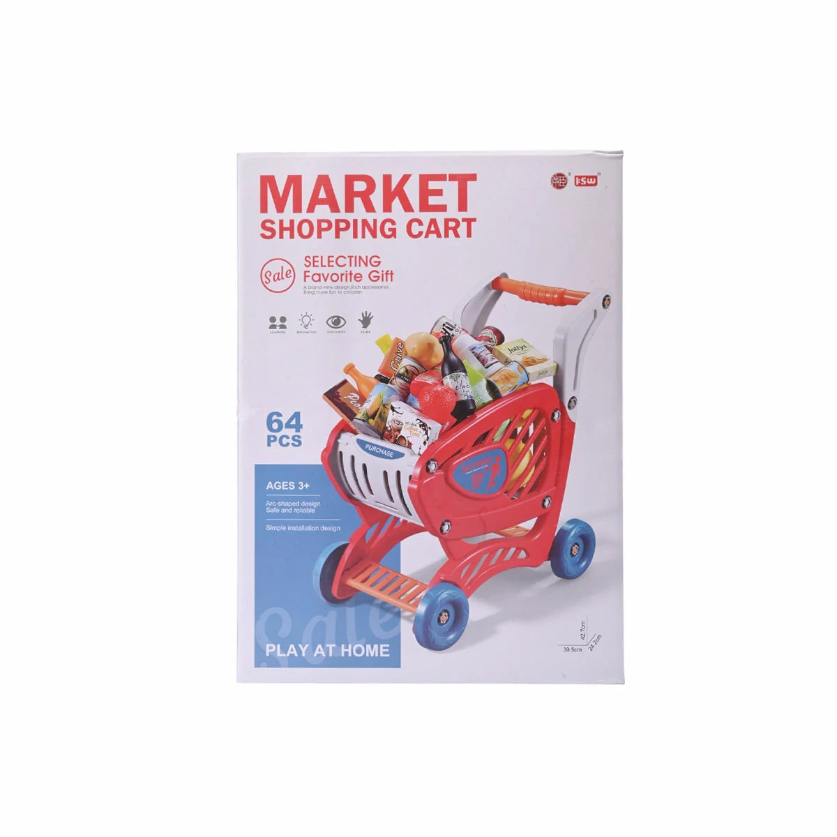 64-Piece Kids Market Shopping Cart Playset - full set view